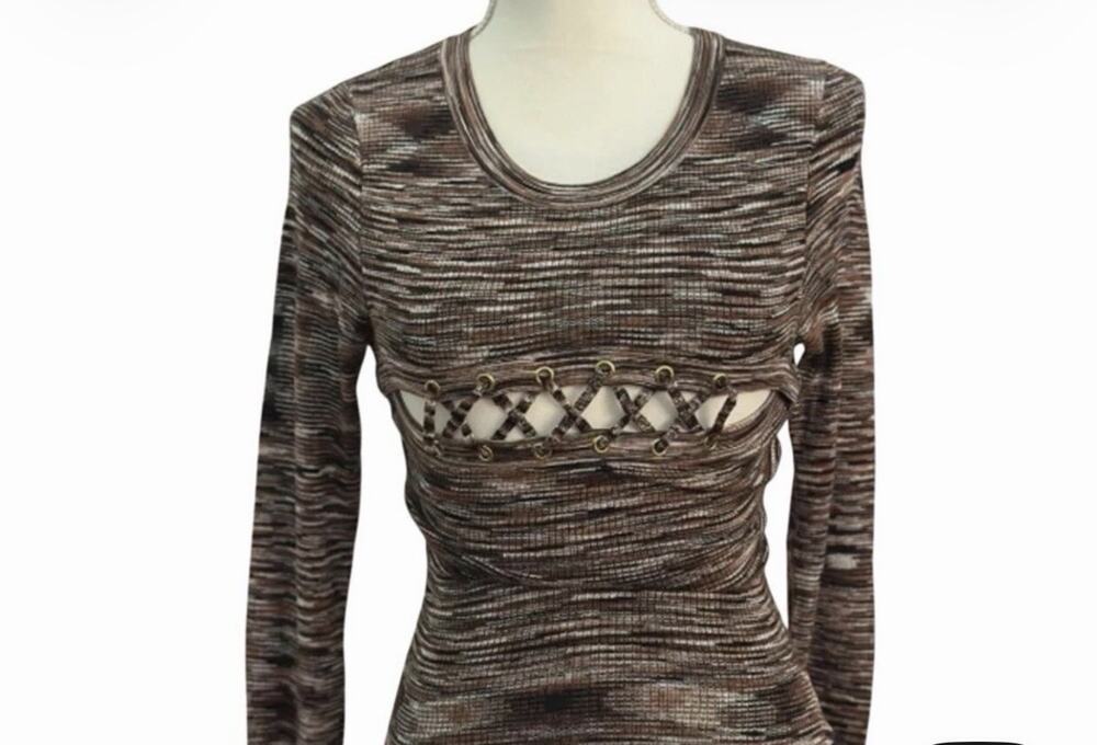 GUESS Stripped Long Sleeve Shirt Women's Size S Black & Brown NWOT